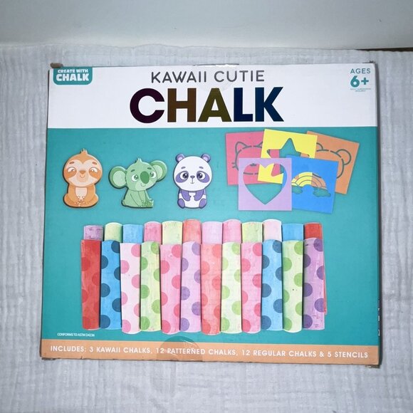 KAWAII CUTIE Chalk Set NIB - Washable - Multicolored - 32 Piece Set w/ Stencils - Picture 2 of 8